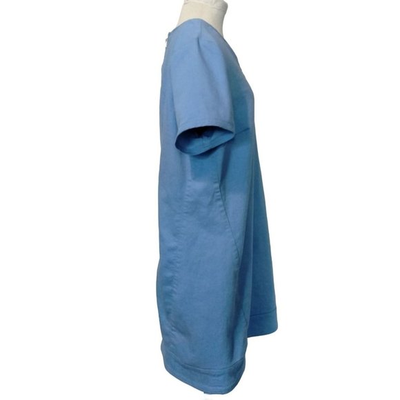 C. WONDER BLUE SPLIT NECK SHORT SLEEVE BACK ZIP STRETCH DENIM DRESS SIZE 16 - Picture 6 of 8